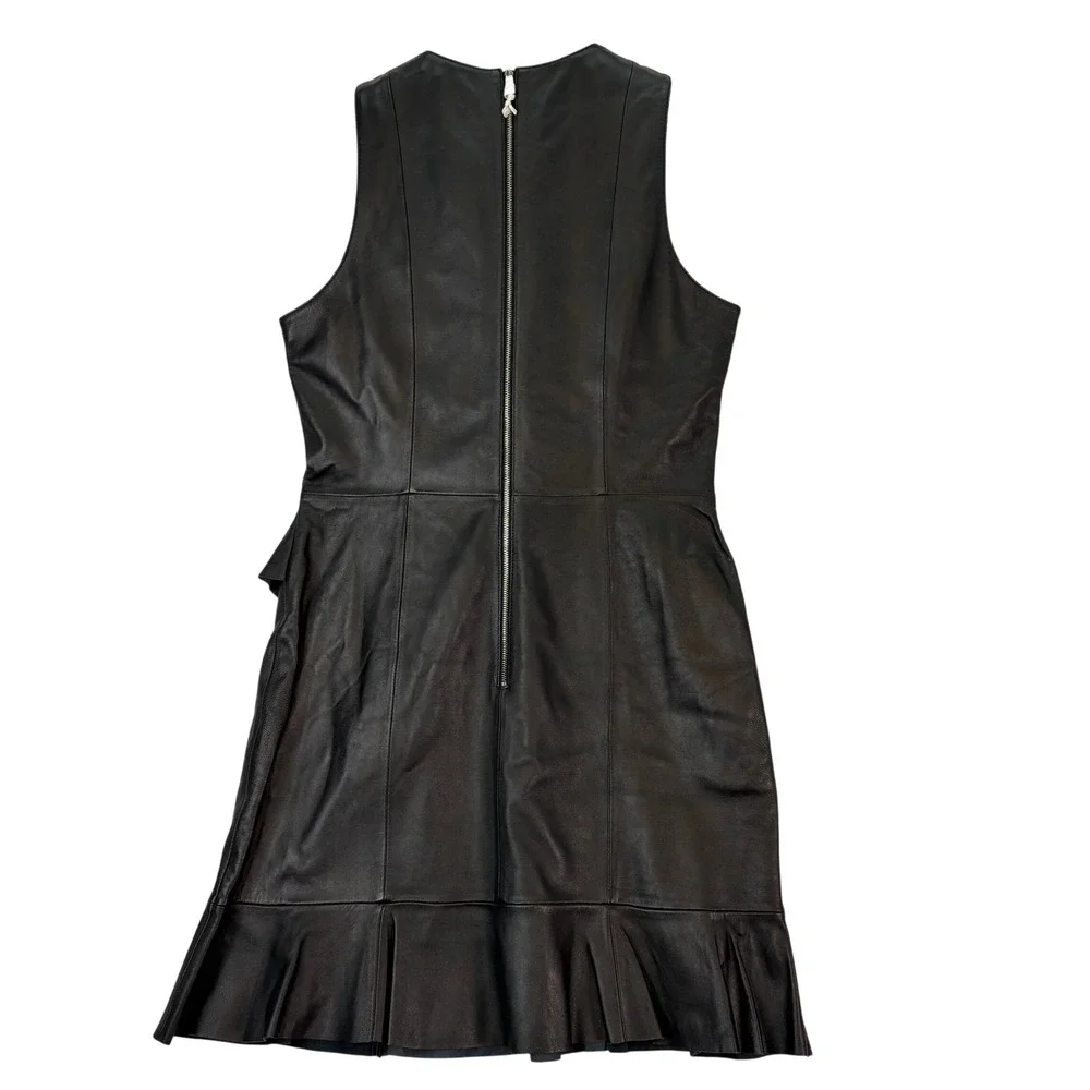 NWT Parker Black Leather Ruffle Sheath Mini Dress Size 10‎ Sleeveless Party Date